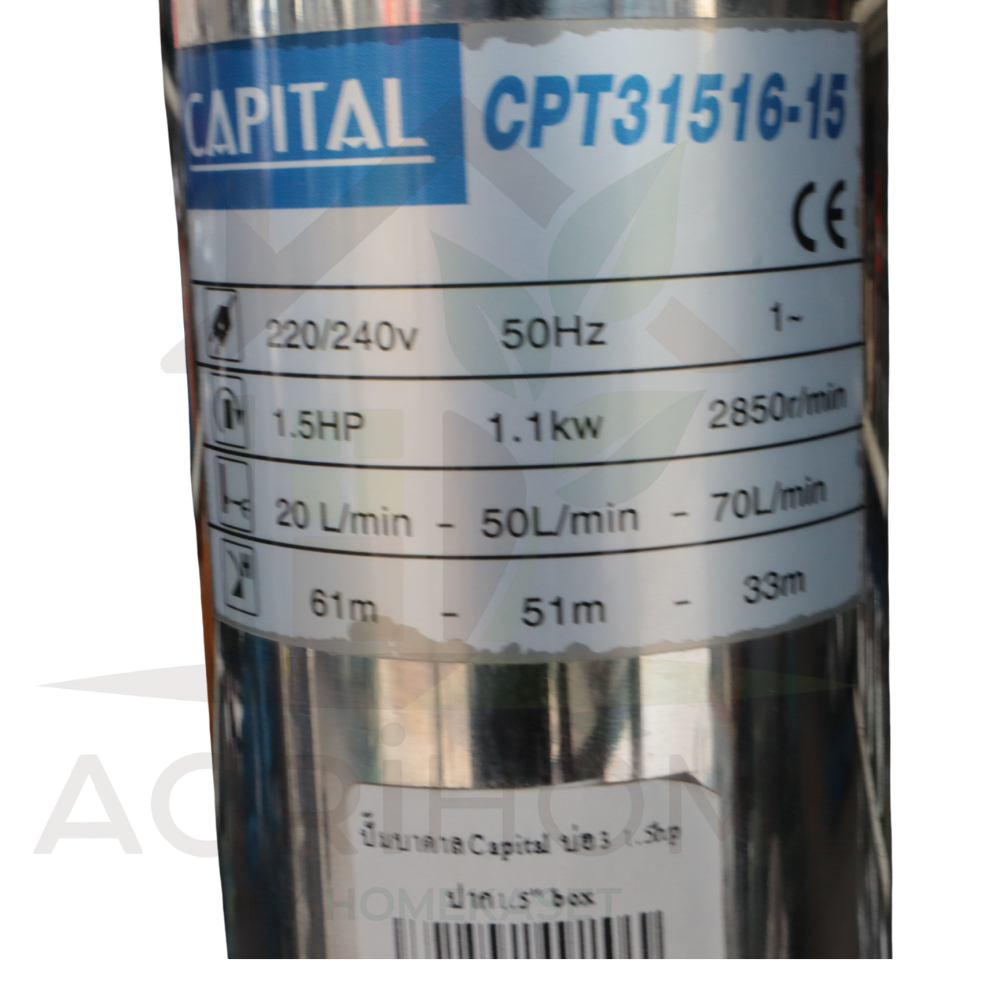 ปั๊มน้ำบาดาล CAPITAL บ่อ 3 นิ้ว 1.5เเรงม้า CPT31516-15