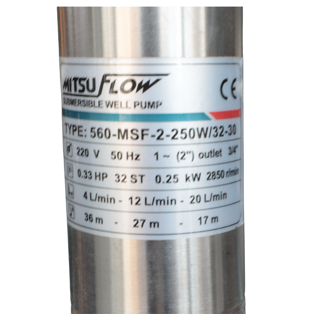 ปั๊มน้ำบาดาล MITSUFLOW บ่อ 3 นิ้ว 0.33เเรงม้า 560-MSF-2-250W/32-30