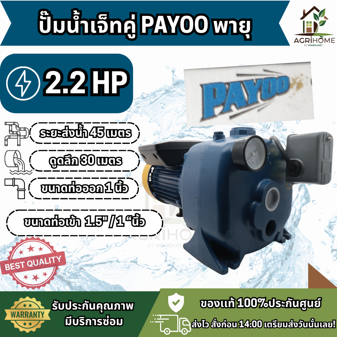 ปั๊มเจ็ทคู่ PAYOO พายุ 1 นิ้ว 2.2 แรงม้า
