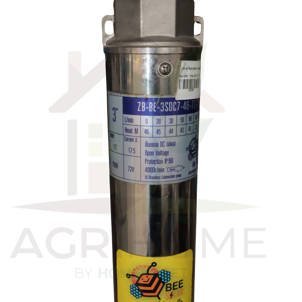 ปั๊มน้ำบาดาล BEE SOLAR บ่อ 3 นิ้ว 1เเรงม้า ZB-BE-3SDC7-46-72-750