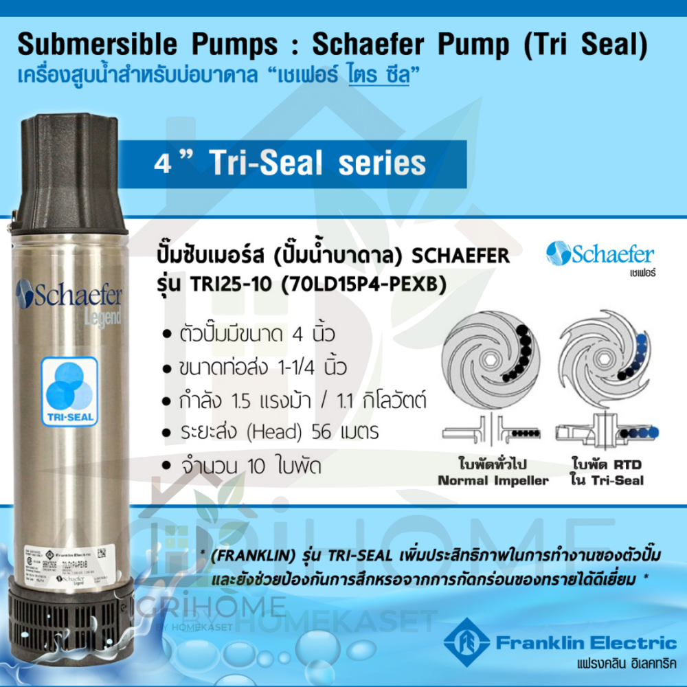 ปั๊มน้ำบาดาล Franklin Schaefer รุ่น Tri-Seal ขนาด 1.5 แรงม้า