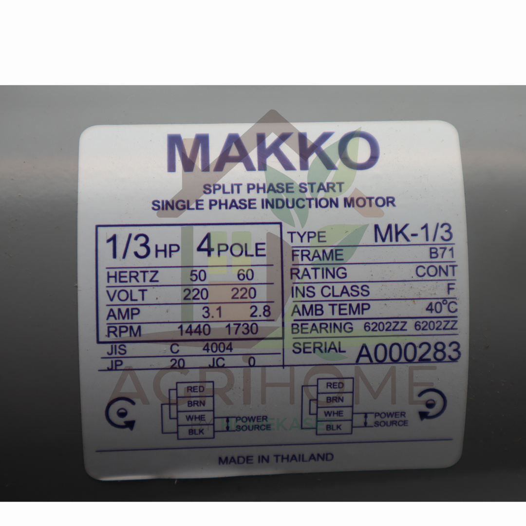 มอเตอร์ Makko 1/3 แรงม้า เเละ 1/4 แรงม้า