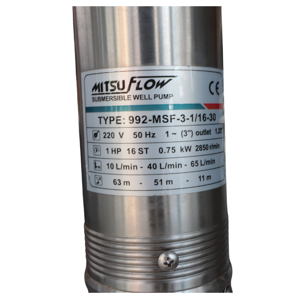 ปั๊มน้ำบาดาล MITSUFLOW บ่อ 3 นิ้ว 1เเรงม้า 992-MSF-3-1/16-30